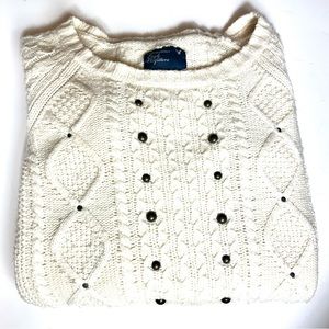 AMERICAN EAGLE | Cream & Studded Long Pullover Sweater | Size Large
